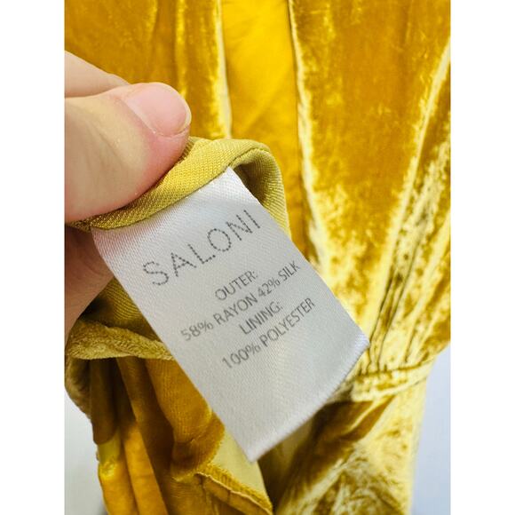 SALONI Gold Velvet High Neck Cinched Waist Cap Sleeves Fabienne Gown size US 8 - Picture 10 of 16